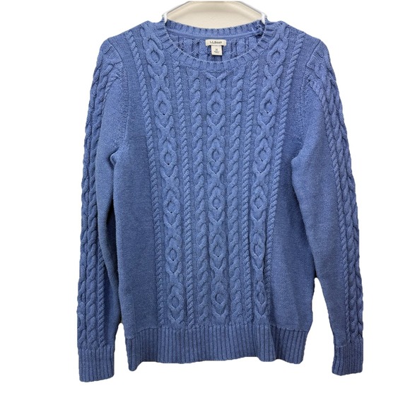 LL Bean Blue Double L Mixed Cable Crew Neck Pullover Sweater Size MEDIUM - Picture 4 of 11